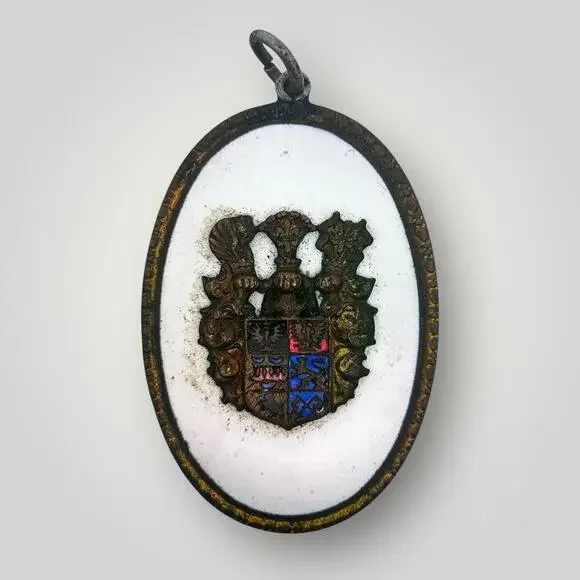 Antique European Coat of Arms Enamel Bronze Pendant