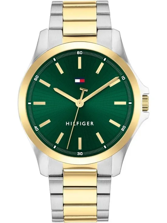 Women's Two Tone Green Stainless Steel Bracelet Stylish 3H Quartz Wrist Watch
