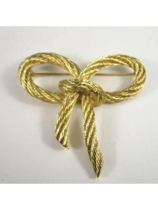 Christian Dior 1980s Vintage Gold Twist Rope Bow Brooch Pin Large Couture Runway