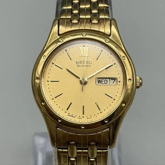 Vintage Seiko 7N63-6A50 Womens Watch 24mm Gold Tone Non Running