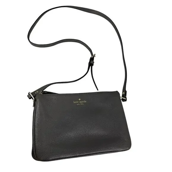 Kate Spade Leila Triple Gusset Gray Leather Crossbody Purse