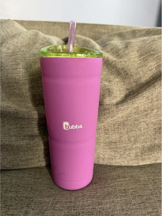 Bubba 24oz Vacuum Insulated Stainless Steel Rubberized Tumbler Magenta Lid Straw