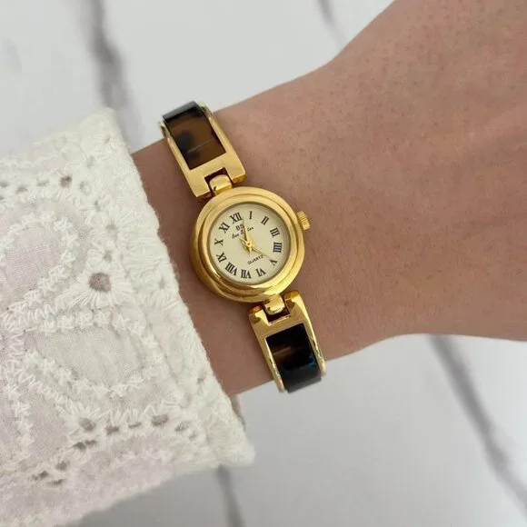 Sku:0188 cute gold mini watch bracelet with brown‎ Inserts with marble pattern