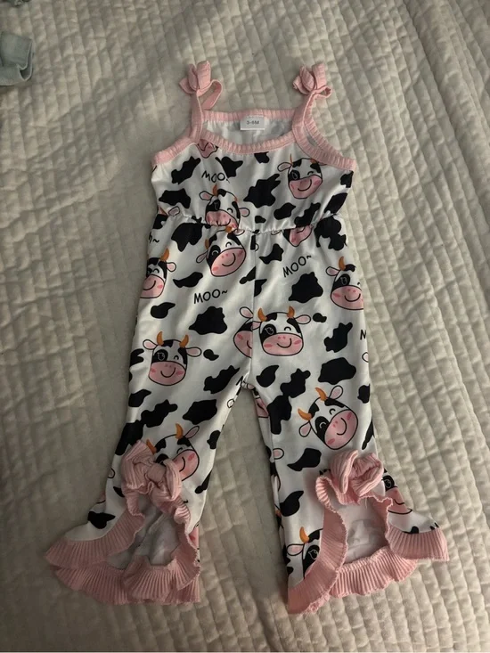 Baby Girl Cow Print Pink Trim Romper