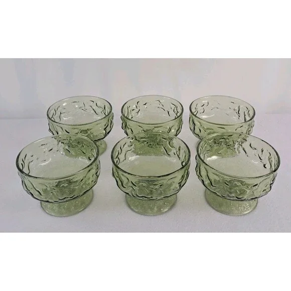 Anchor Hocking Lido Milano Avocado Green Dessert Sherbet Glass Cup Bowl Set of 6