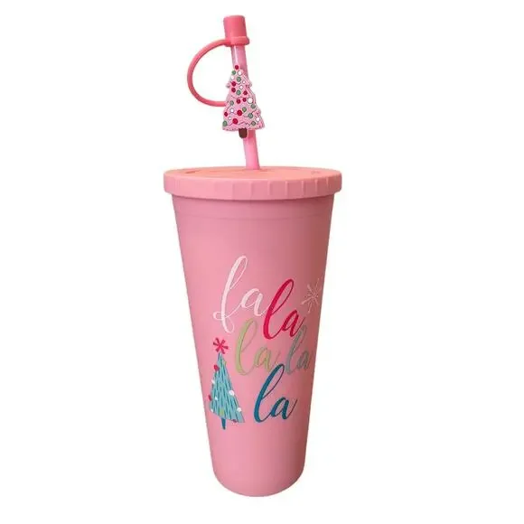 Christmas‎ Fa La La Pink Tumbler Cup 22 oz Pink Holiday BPA Free NWT