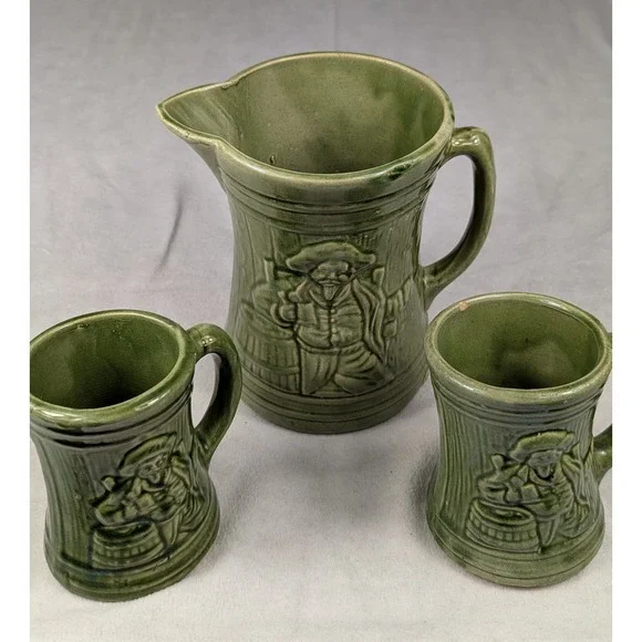 Vintage‎ 1920's McKoy Green Glazed Buccaneer Mug and Pitcher Drinkware Set