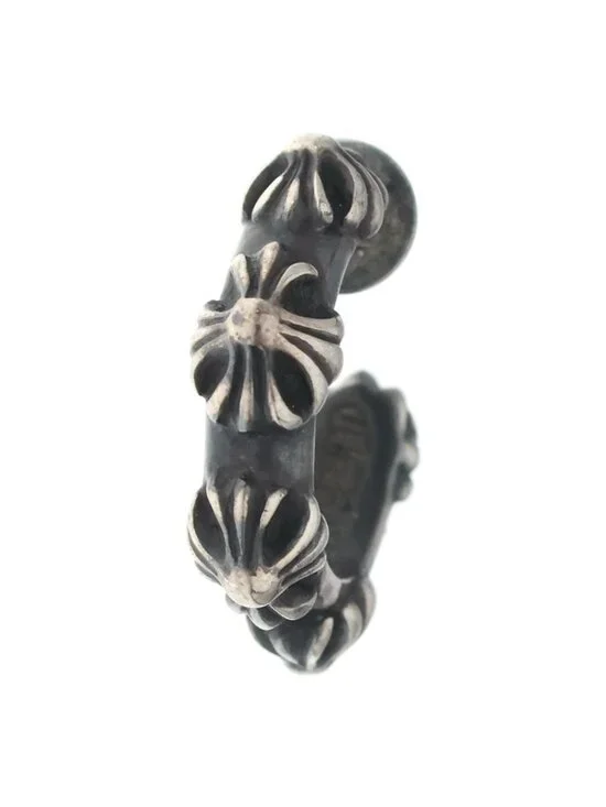 Chrome Hearts Hoop Cross Band Earrings Silver