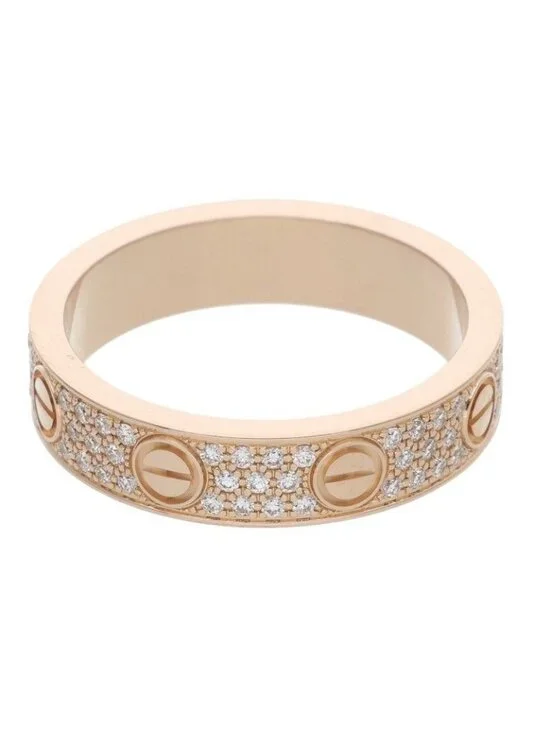 Cartier Mini Love Ring 18k Pink Gold Pave Diamond