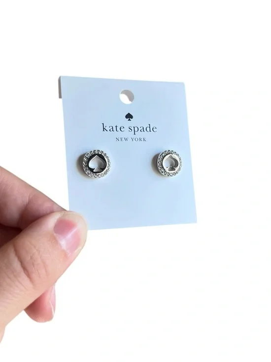 Kate Spade Spot The Spade Pavé Halo Stud Earrings Silver Clear - NWT
