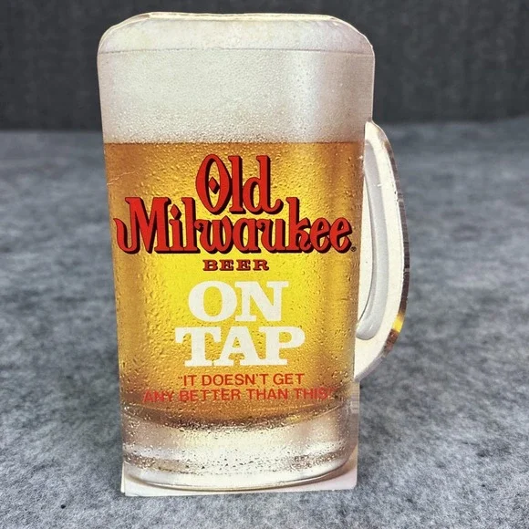 Vintage Old Milwaukee Beer On Tap Breweriana Store Bar Display Standee Two Sides