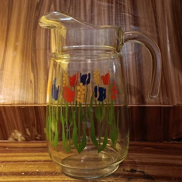Vintage Arc France MCM tulip glass pitcher