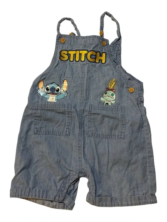 Disney Baby Denim Stitch Shortalls with Yellow Patch & Blue Appliques