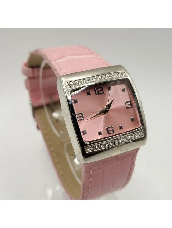 Mary Kay Quartz Rhinestone Bezel Pink Square 28mm Womens Watch New Battery