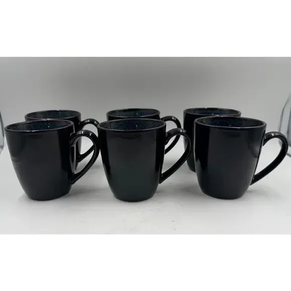 Gibson Elite Ceramic Coffee Mug Matte Black & Teal Set of 6