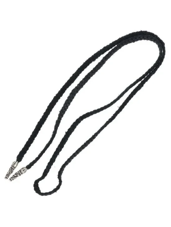 Chrome Hearts Leather Braid Scroll Blade Silver Necklace