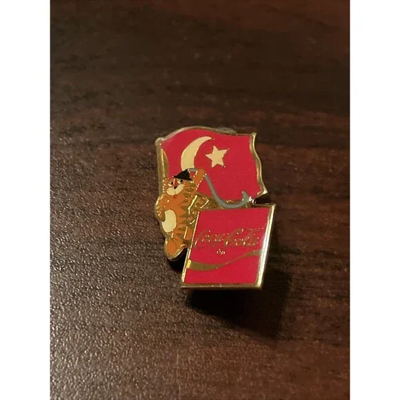 Vintage 1988‎ Seoul Olympics Coca Cola Hodori Tiger Turkey Flag Lapel Pin