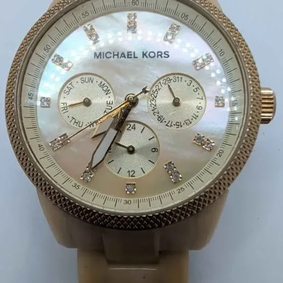 Michael Kors MK5039 Jet Set Women's Watch Cream Resin Gold Tested New Battery