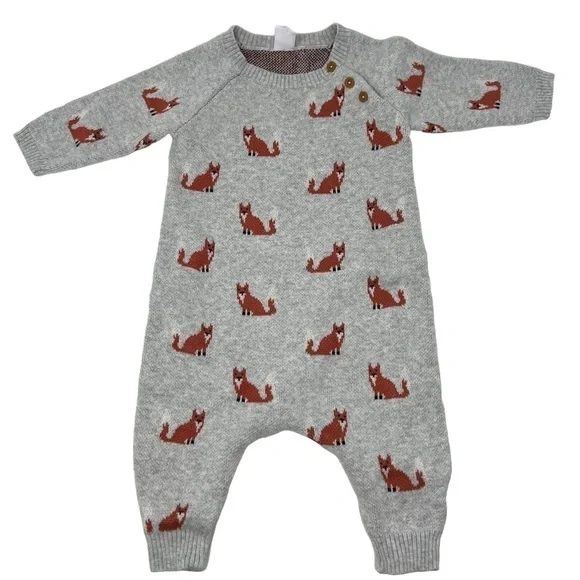 Nordstrom Baby Fox Print Knit Romper Jumpsuit Shoulder Button Coverall 6 Months
