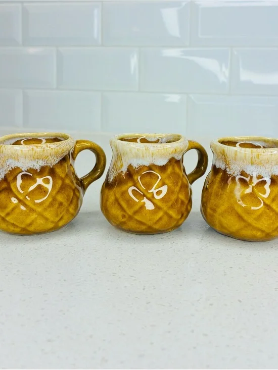 3 Vintage Handmade CERAMIC DRIP GLAZE COFFEE MUG SET~Glasses*Tumblers*Cups