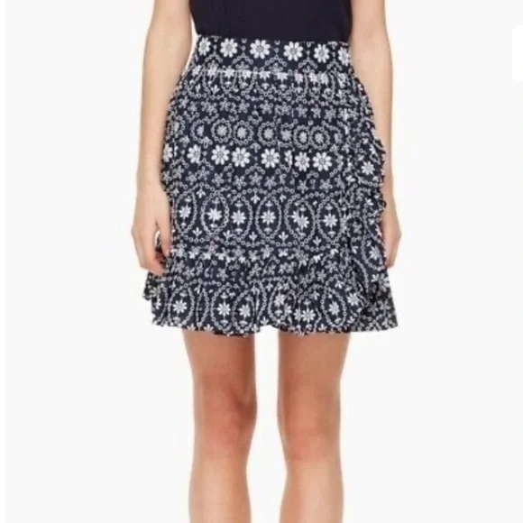 NWT Kate Spade Blue Shore Thing Eyelet Wrap A-Line Casual Mini‎ Skirt Size 10