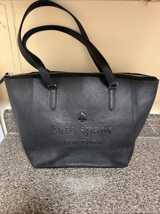 kate spade Black Embossed Logo Leather Tote like new