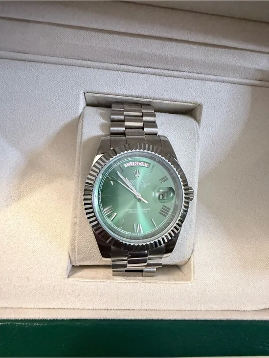 Day-Date Style Green Dial Stainless Watch