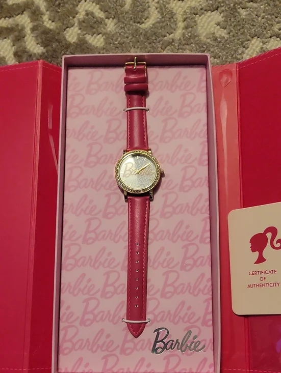 Barbie Hot Pink Leather Strap Watch with Gold-Tone Case