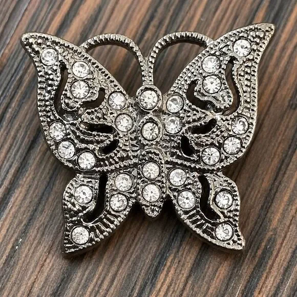 Small Vintage Butterfly Lapel Pin - Silver Tone Marcasite Style