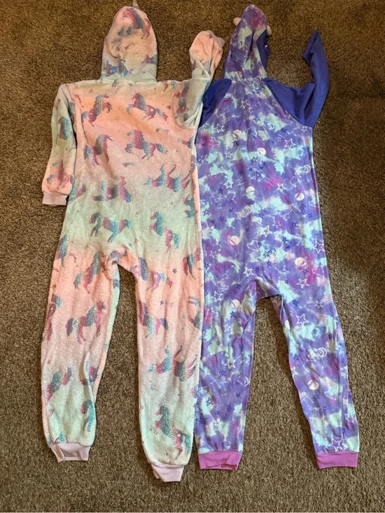 Kids Unicorn Hooded One-Piece Pajamas - Pink & Purple