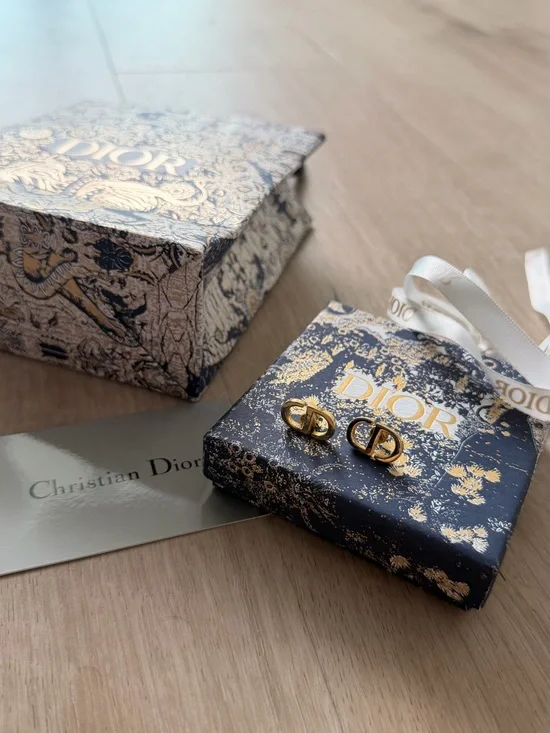 Dior Gold CD Logo Cufflinks on Navy & Gold Box