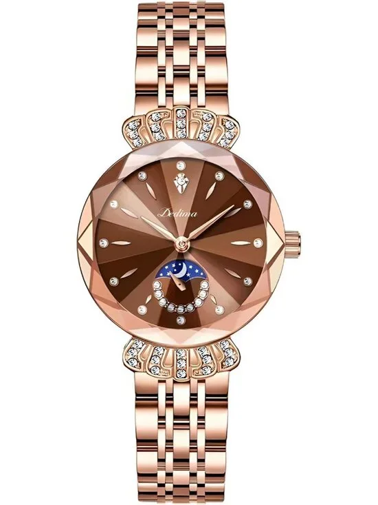 Women's Brown Steel Luxury Diamond Dial Stainless Steel Bracelet Wrist Watch