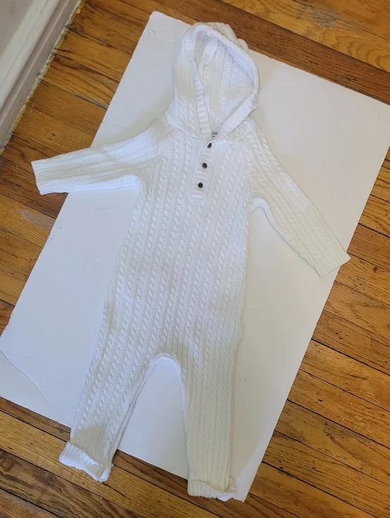 Janie and Jack‎ Cream Cable Knit Hooded Bear Baby Romper Old Money Baby Neutral