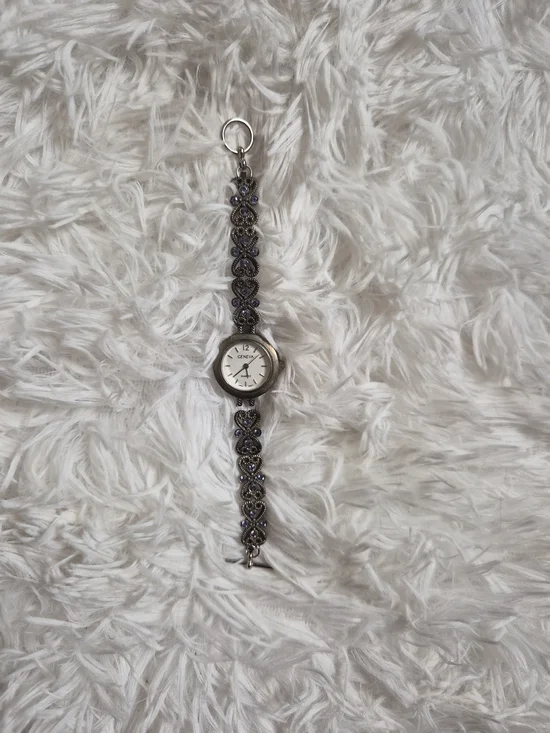Vintage Y2K Watch Geneva Metal Bead Band Purple Rhinestones Fairycore Fairy ✨️💫