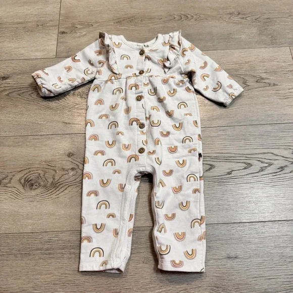 Rabbit & Bear Girls Size 6-9 M French‎ Terry Rainbow Ruffle One piece Outfit