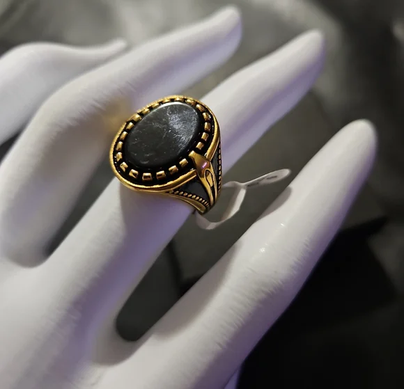 Gold-Tone Black Stone Men’s Signet Ring