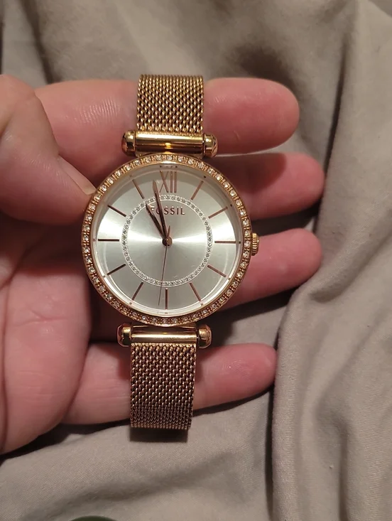 Fossil Rose Gold Mesh Crystal Accent Women's Watch