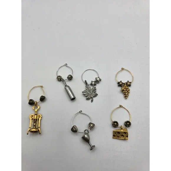 Vintage Lot of 6 Wine Glass Charms Rings Holiday Christmas Shore  Winery Theme