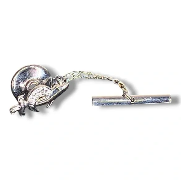 Vintage Anson Sterling Silver Shiner Masonic Rhinestone Lapel Tie Pin Tack Sword