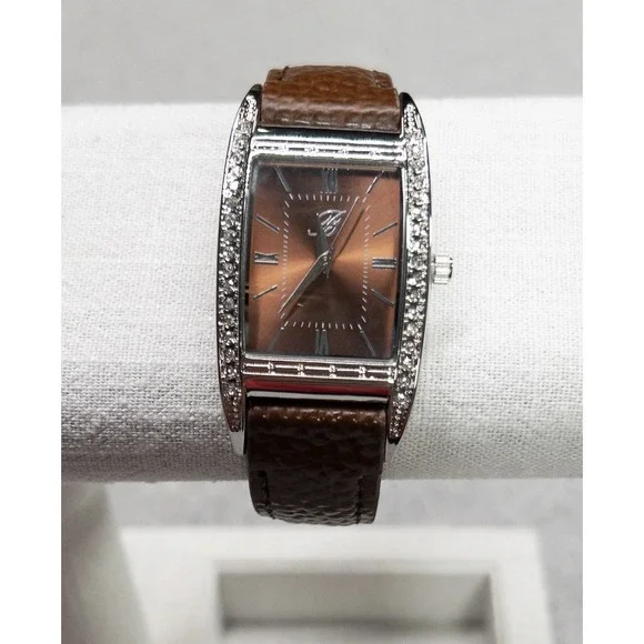 New‎ Burgi Quartz Womens Watch BTV135 Brown Leather Strap 27mm Crystal Bling