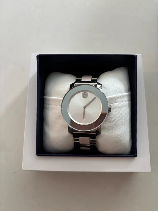 Movado Silver and White Museum Dial Bracelet Watch