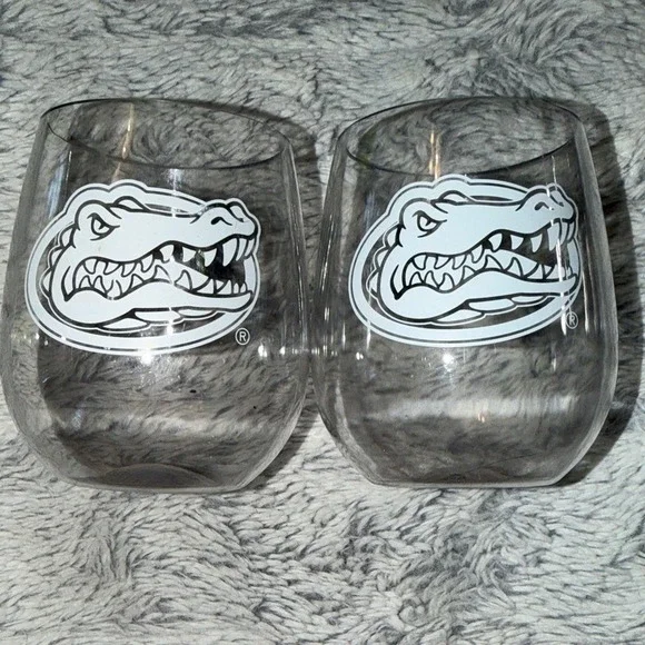 Florida Gators Stemless Wine Glasses Set of 2 Plastic 16oz Tailgate BPA Free NEW
