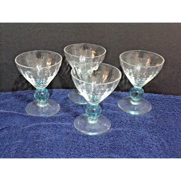 RARE Bryce Contour Cerulean Liquor Cocktail Coupe Glass Stemmed Glasses Set of 4
