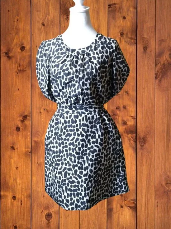 Kate Spade Size 8 Dorothy Silk Leopard Print Cutout Back Belted Dress Classic