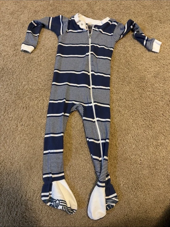 Burt's Bees Baby Navy and White Striped Footed One-Piece