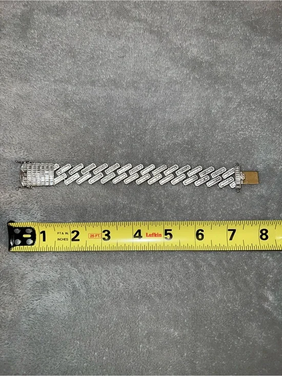 Cubic Zirconia Silver-Tone Cuban Bracelet