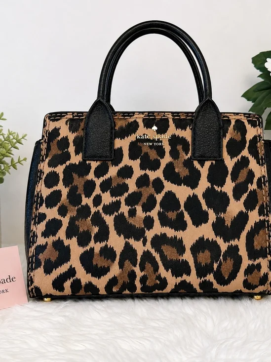 Kate Spade New York Dunne Lane Leopard Print Leather Satchel Handbag Purse
