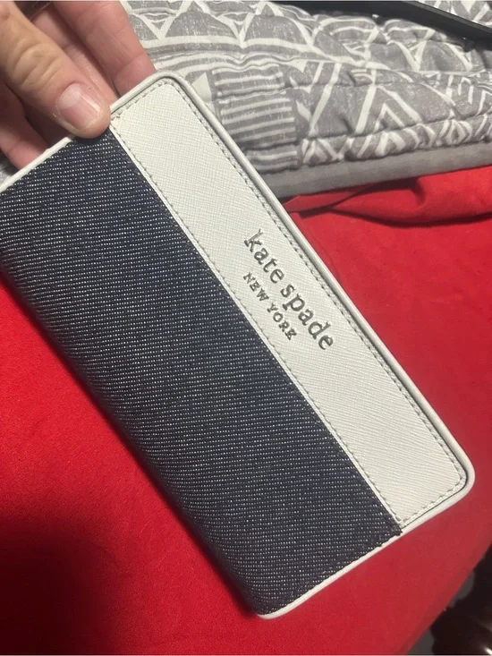 kate spade navy and white striped continental wallet
