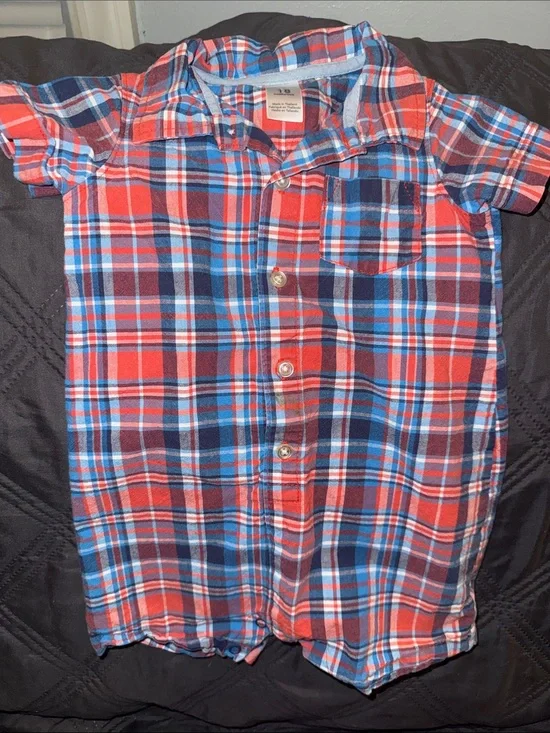 Carter's Red & Blue Plaid Short-Sleeve one piece outfit