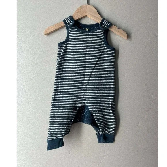 Tea Collection Stripe Romper Coastal Scandi 3-6 Months Navy White Neutral Cotton